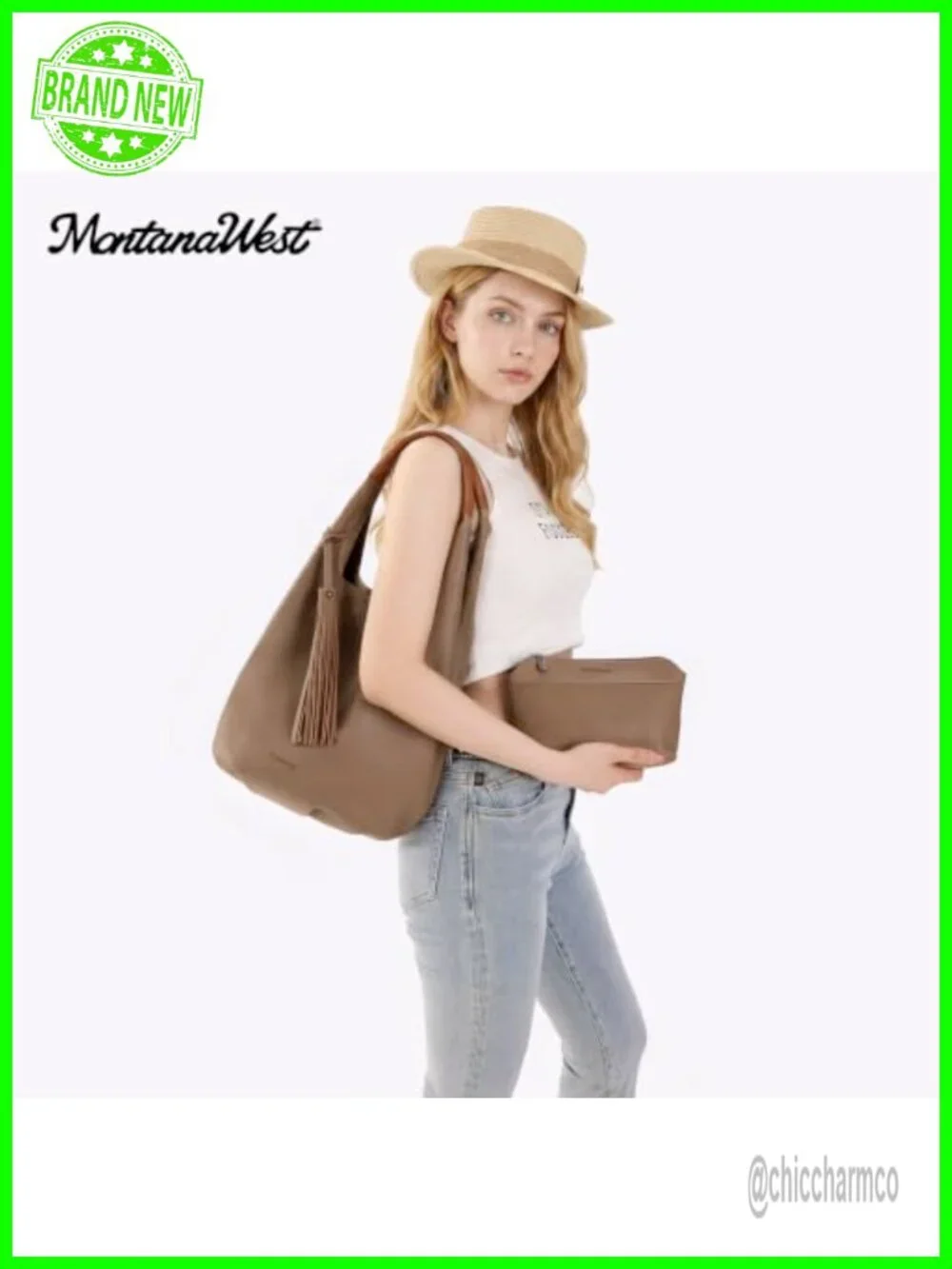 Slouchy Hobo Bag Set with Tassels Magnetic Closure Faux Leather Shoulder Bag